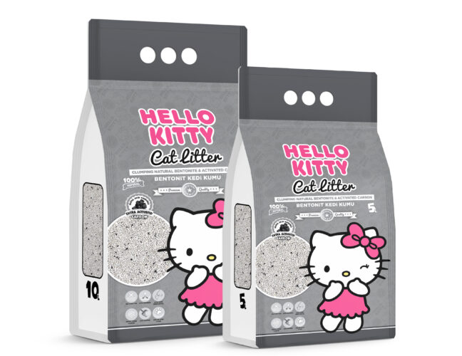 Hello Kitty Carvão Ativado Hello Kitty Carvão Ativado – Areia para gatos em bentonite branca natural de 5L