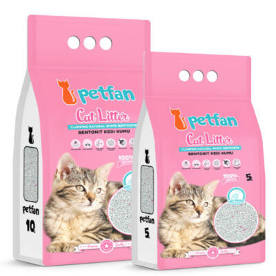 Petfan Pó Talco – Areia aglomerante premium em bentonite natural para gatos.