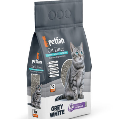 Grey & White Areia Aglomerante Aroma a Lavanda em bentonite natural para gatos.