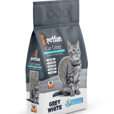 Grey & White Areia Aglomerante Aroma a Sabão Marselha em bentonite natural para gatos.