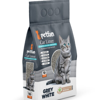 Grey & White Areia Aglomerante Ultra Absorção em bentonite natural para gatos.